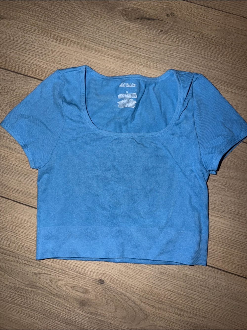 wild fable Sky Blue Scoop Neck Short Sleeve Crop Top
